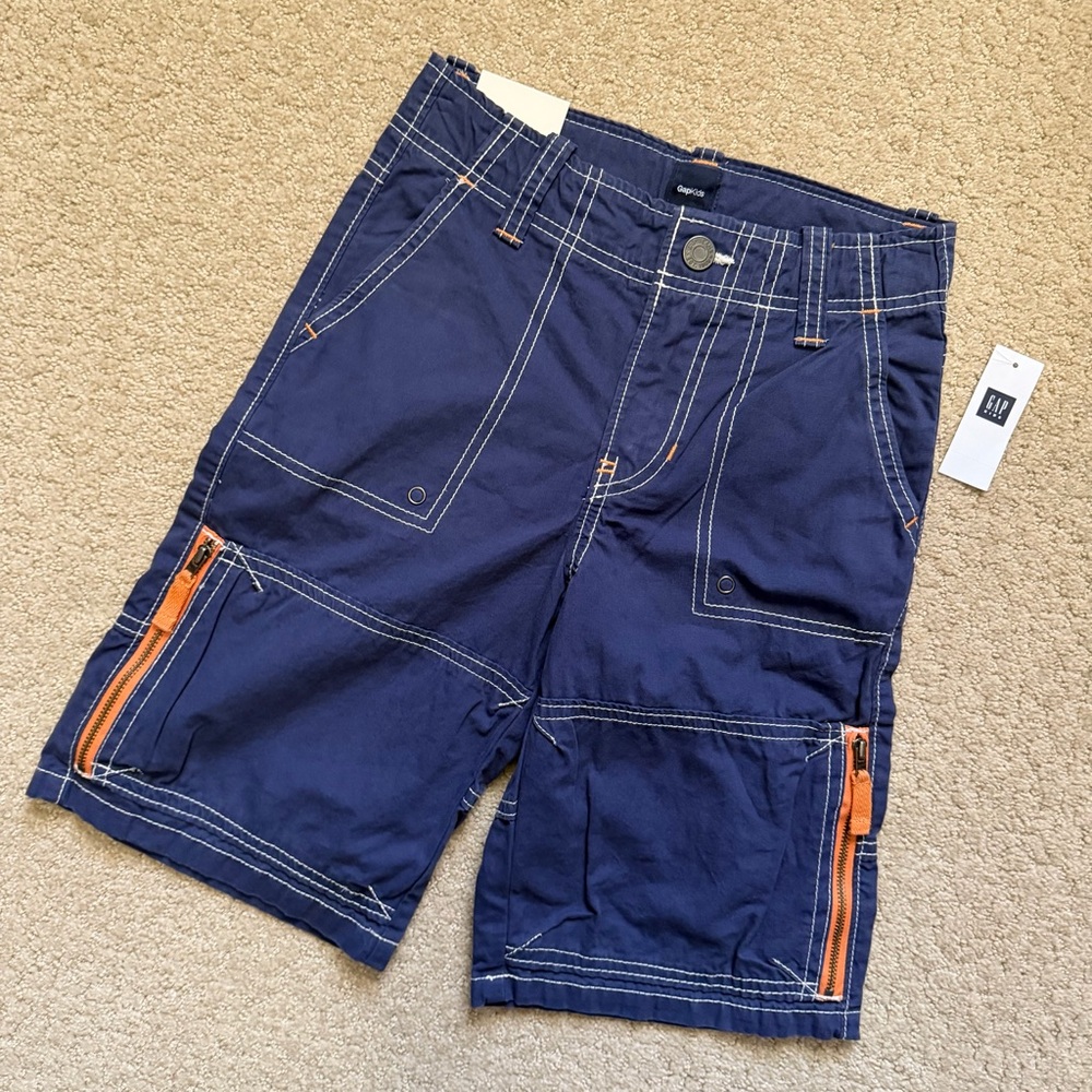 GAP KIDS Boys Size 7 Cargo Shorts Blue Orange Details Pockets 100% Cotton $26.99